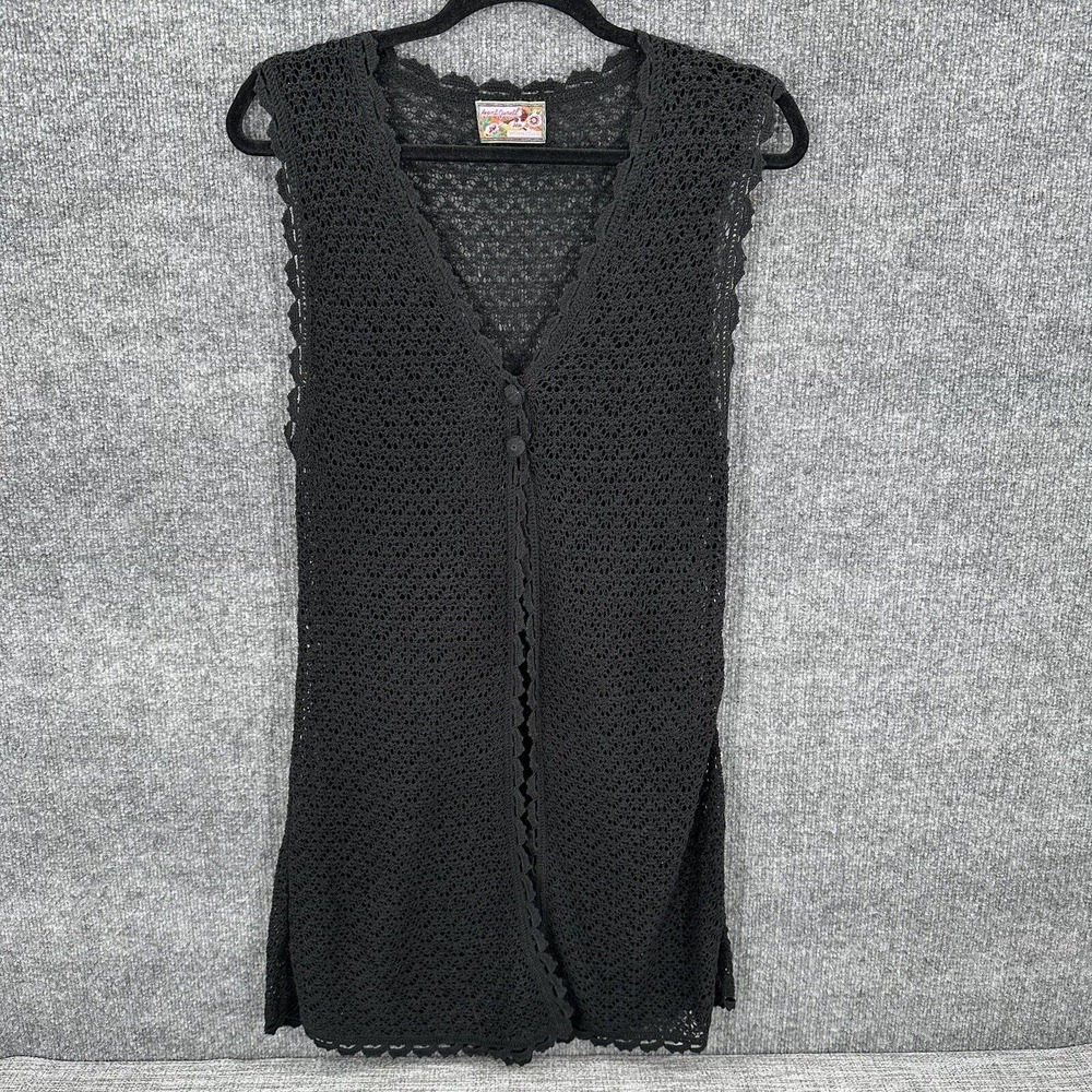 April Cornell Crochet Vest Womens Small Black Midi Cotton‎ Blend